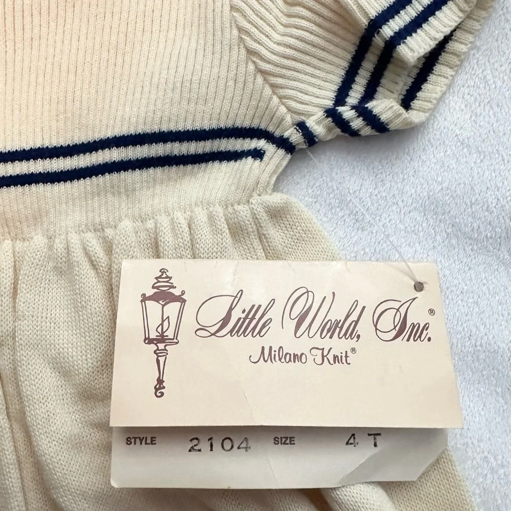 Vintage NWT Little World Milano Knit Turtleneck Dress 4T Toddler Girls Ivory